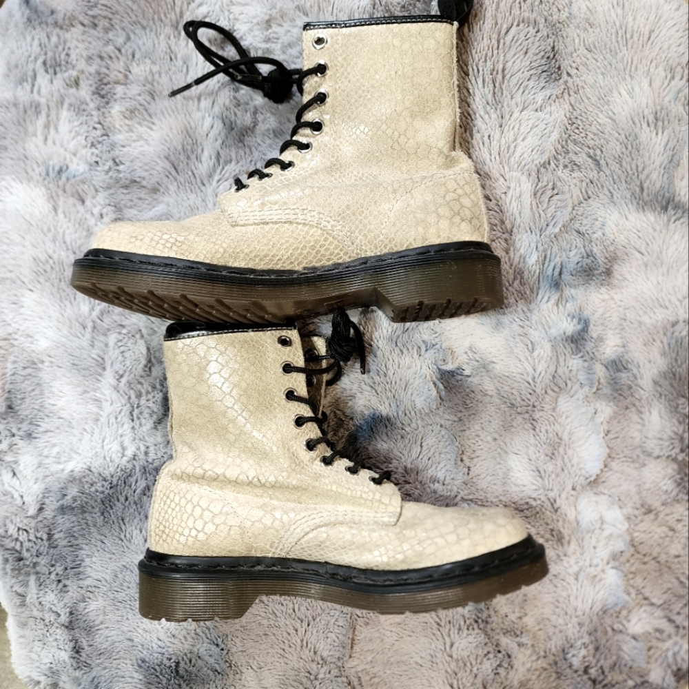 Dr. Martens 1460 Off-White Hi-Shine Snakeskin Print Leather Combat Boots 37/6
